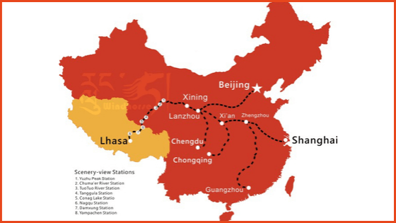 Travel map of Qinghai Tibet Railway
