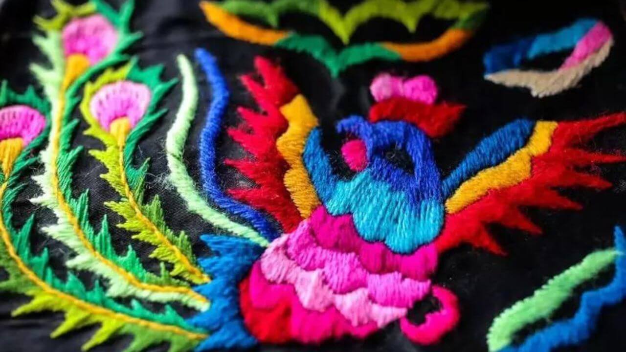 The embroidery work on traditional Mongolian