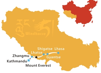 Lhasa Everest to Kathmandu Tour Route