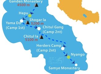 Tibet Ganden Samye Trekking Tour Route