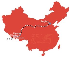 Beijing to Everest Base Camp Tibet Group Tour Map