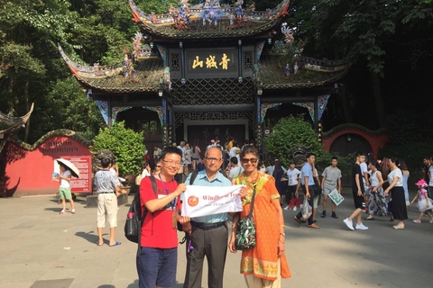 Rama and Mohana in front of Mt. Qingcheng with guide Sandy