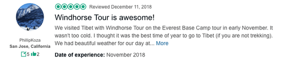 WindhorseTour Tibet winter tour review on TripAdvisor