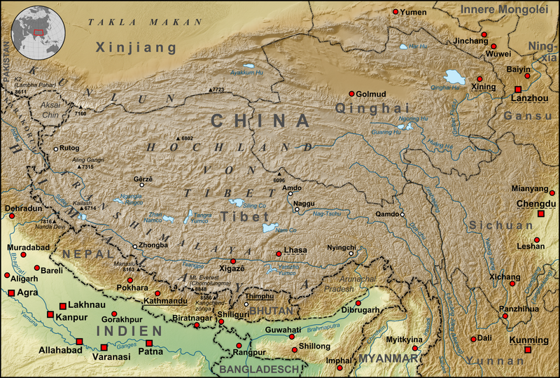 A Tibet map from wikipedia