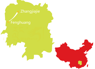 Zhangjiajie parks and Fenghuang ancient town tour map