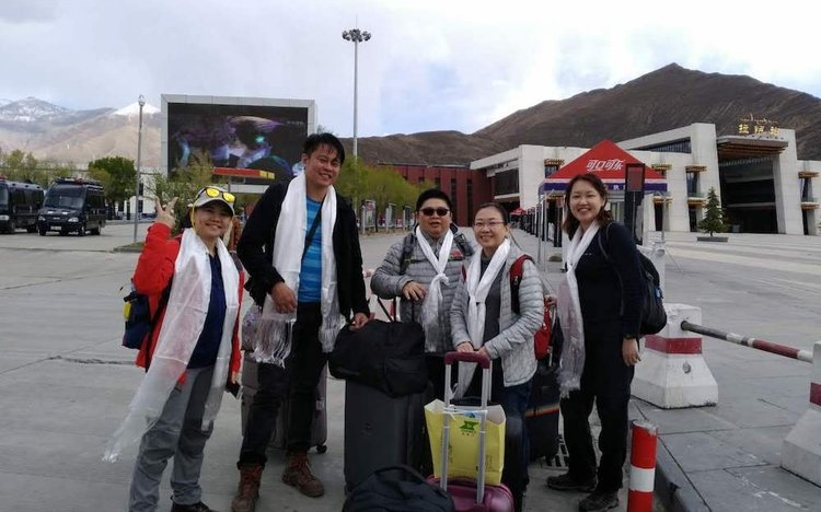 windhorsetour clients are greeted at Gonggar airport upon arrival
