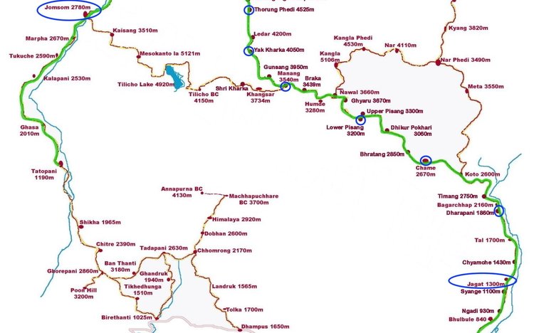 Nepal Annapurna Circuit Trek map (Starting from Jagat and ends at Jomsom)