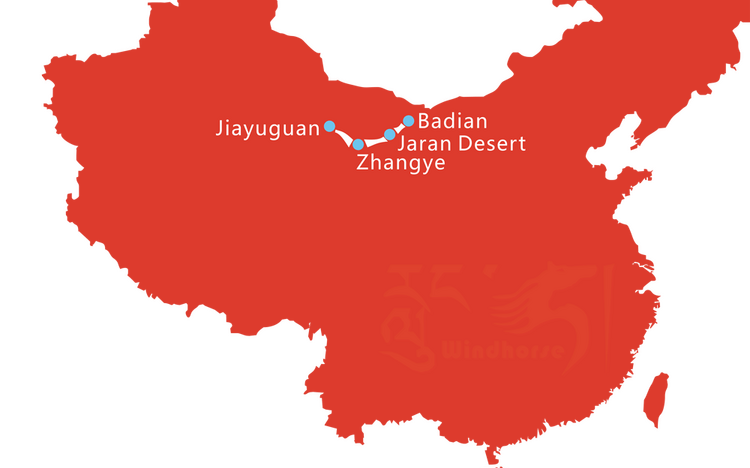 Map of 5 Day Zhangye Danxia and Badain Jaran Desert