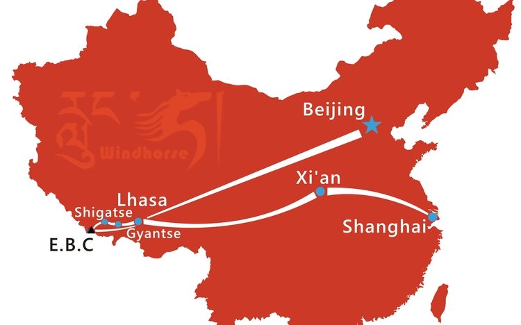 Beijing to Tibet Tour Route