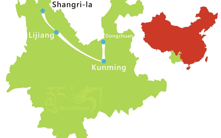 Kunming Lijiang Shangri-la Tour Route