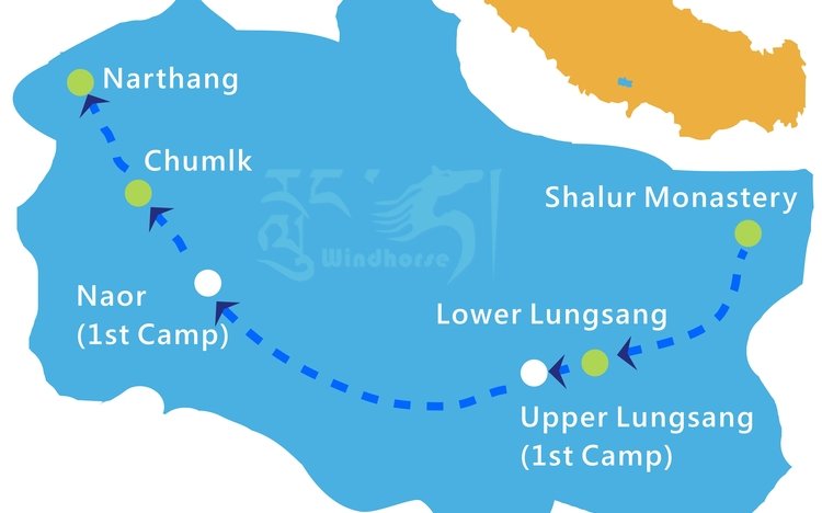 Tibet Shalu Nartang Trekking Tour Route
