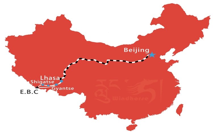 Beijing to Everest Base Camp Tibet Group Tour Map