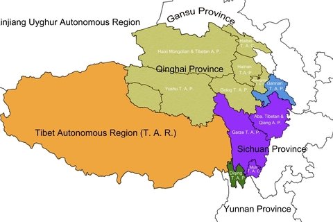 5 tibetan provinces/Administration Districts distribution