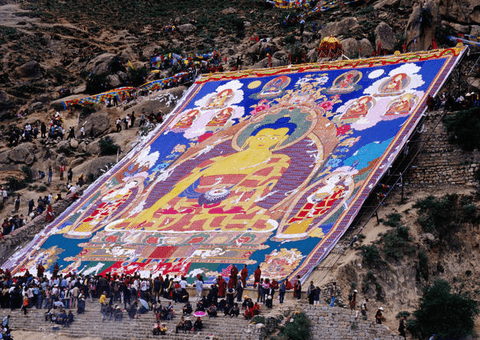 breathtaking view of thangka at Drepung Monastery in Tibet