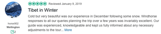 Client's Tibet winter trip review on TripAdvisor
