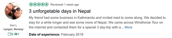 Client feedback from TripAdvisor for February Nepal tour
