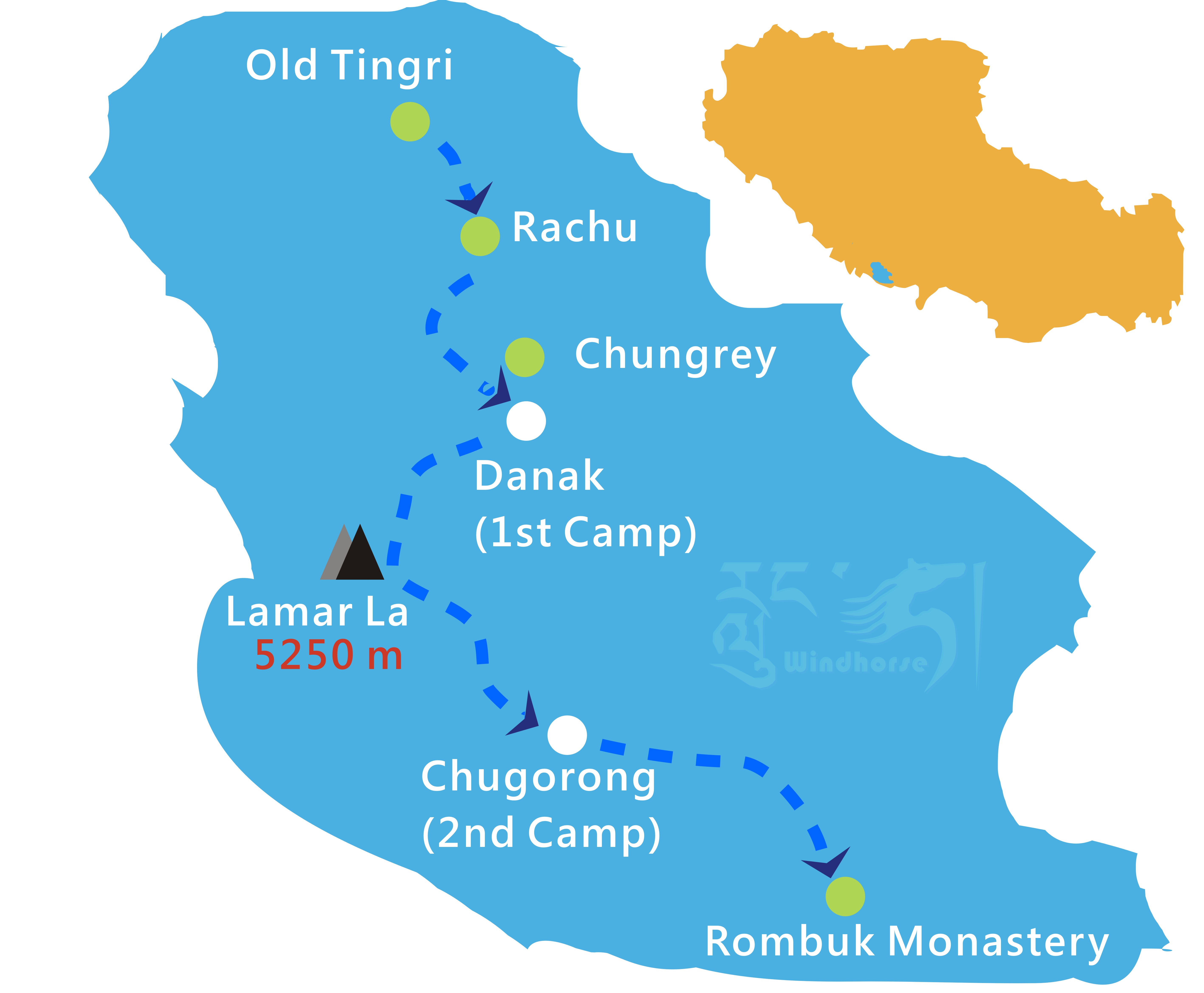 Tibet Everest Trekking Tour Route