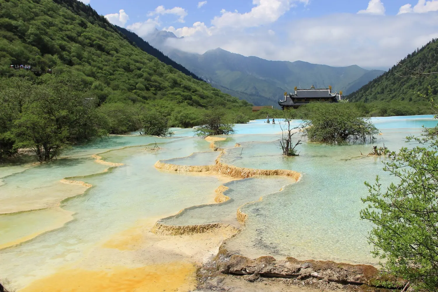 Colorful Water-Filled Ponds at Huanglong in Summer, Sichuan
