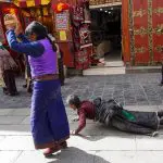 pilgrims at Barkhor street around Jokhang Temple