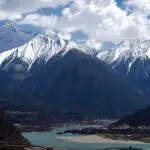 distance views of namche barwa from lulang forest in nyingchih