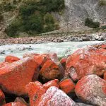 Red stone beach Hailuogou Glacier