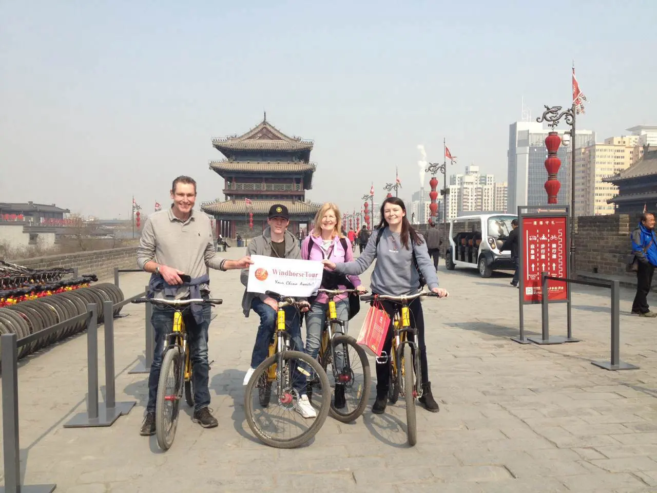 WindhorseTour travelers biking on the Xi’an City Wall
