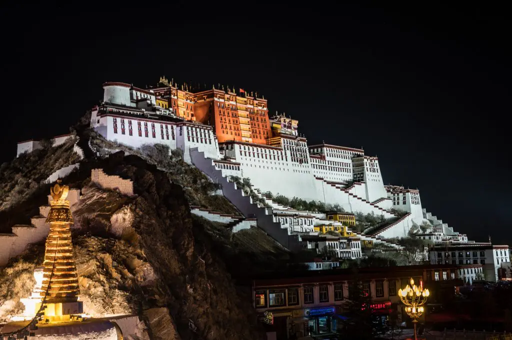 Potala Palace night view - one of best things to do in lhasa evening