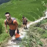 Hiking at Longji rice terrace in summer