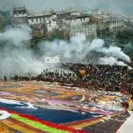 Thangka display at Drepung monastery Shoton festival