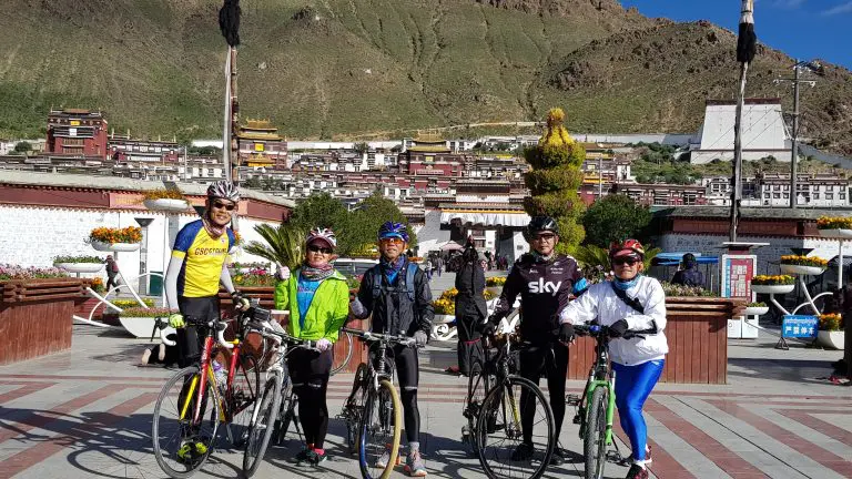 Cycling group at Tashilunpo monastery