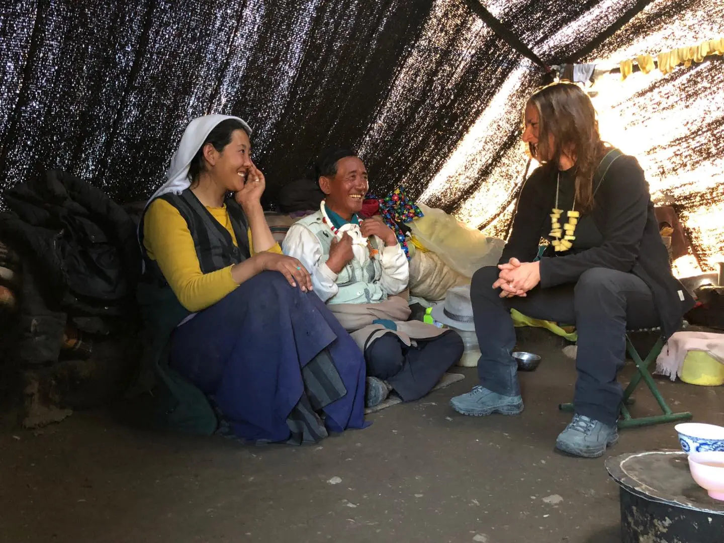 Tibetan nomad family visiting Tsurphu trek