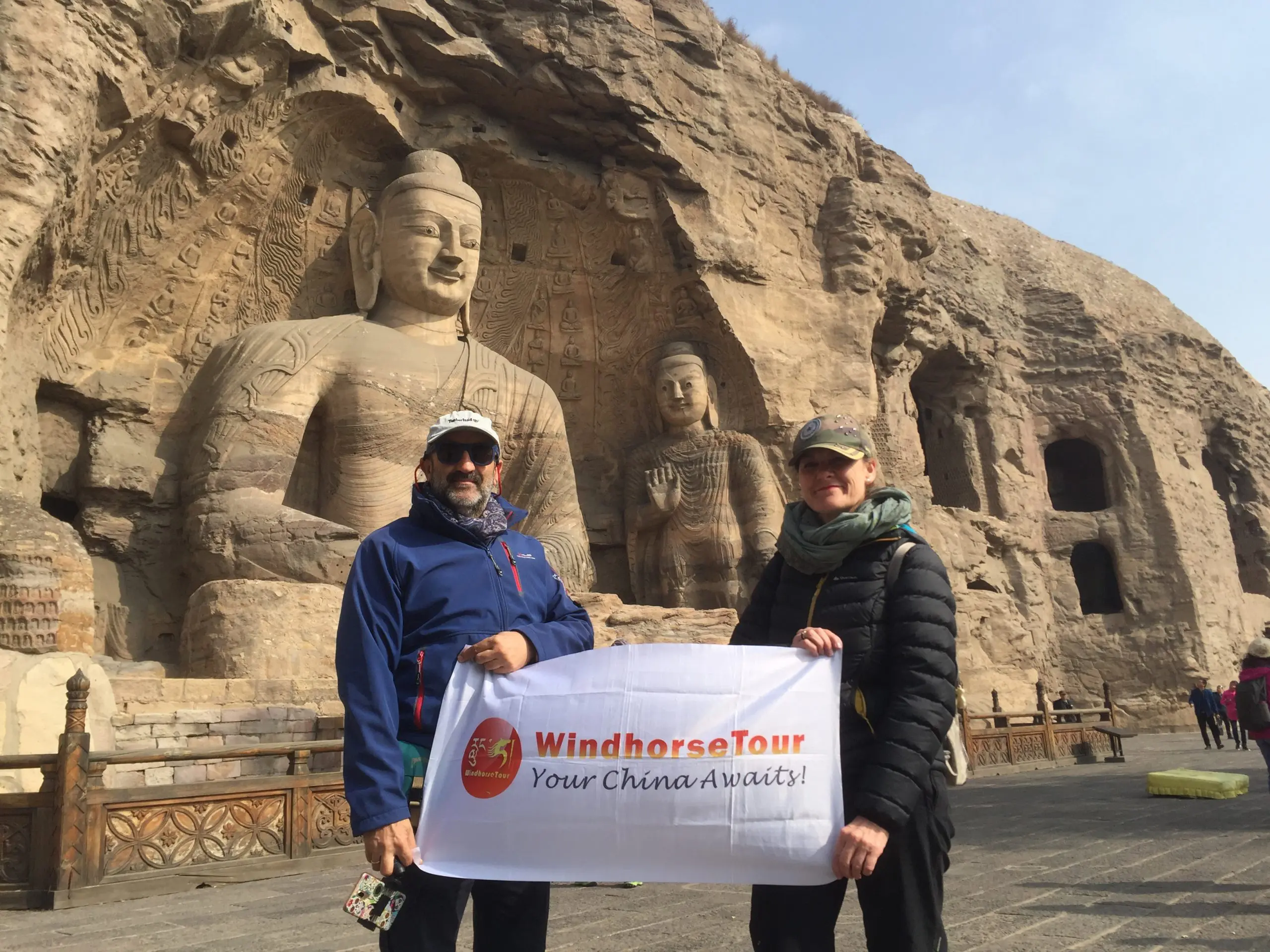 WindhorseTour Travlers at Yungang grottoes in Datong