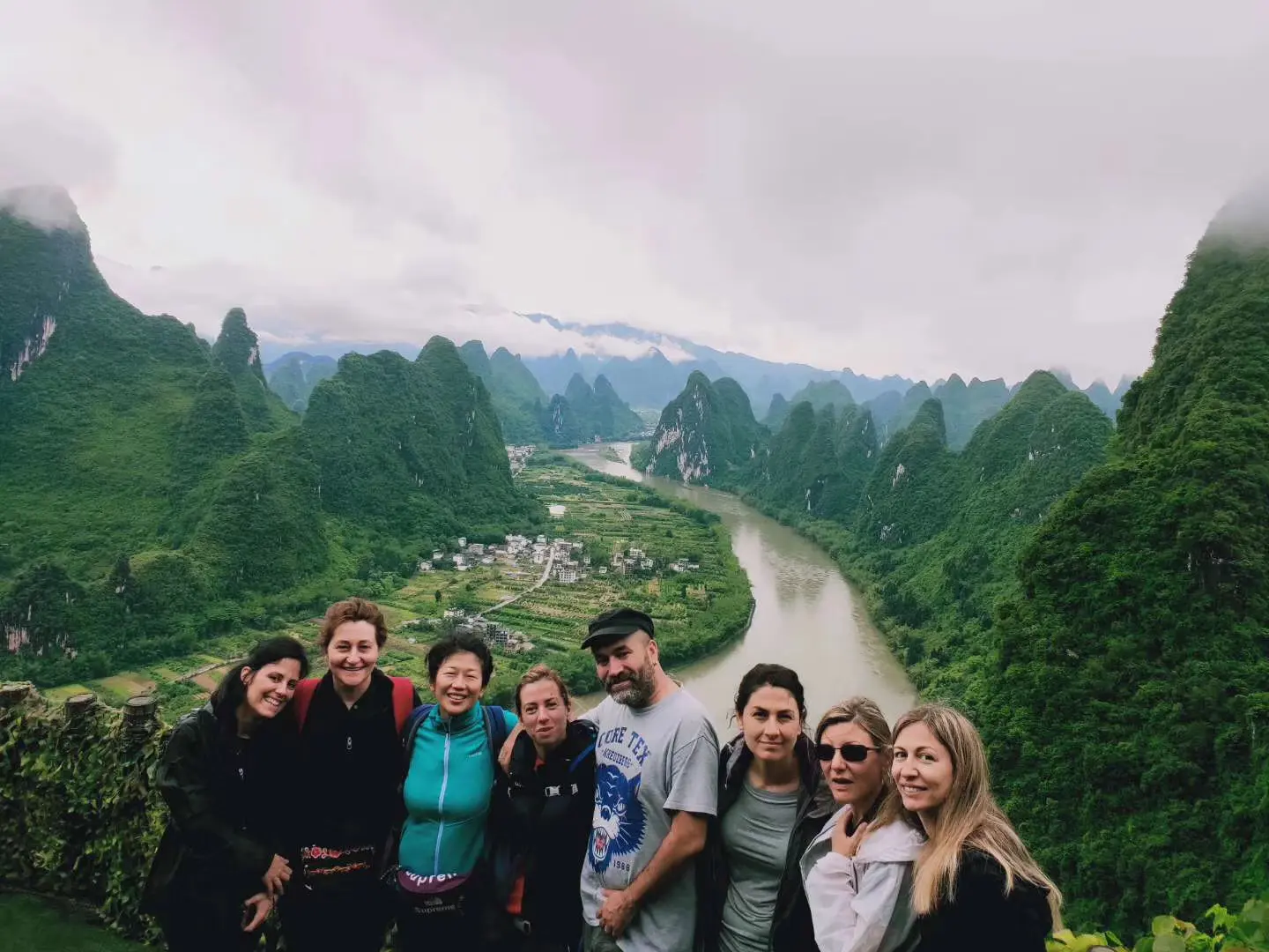 panoramic view of the Li River from Xianggong Mountain, Yangshuo