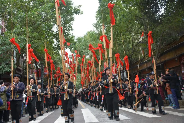 Miao people playing lusheng
