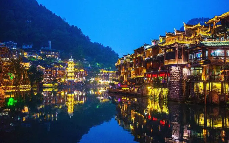 Lantern-lit Fenghuang Ancient Town at night
