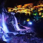 Night View of Furong Ancient Town and its waterfall