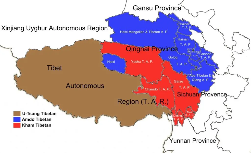 Map showing the historical Kham Tibetan region