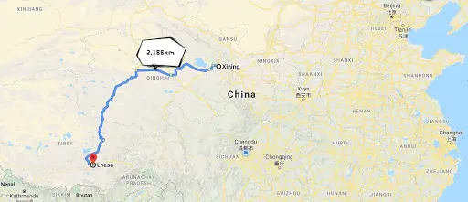 Qinghai Tibet railway distance