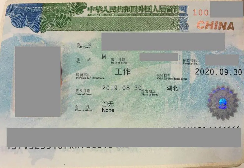 Residence visa in China