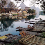 Bamboo raft at Xingping ancient town