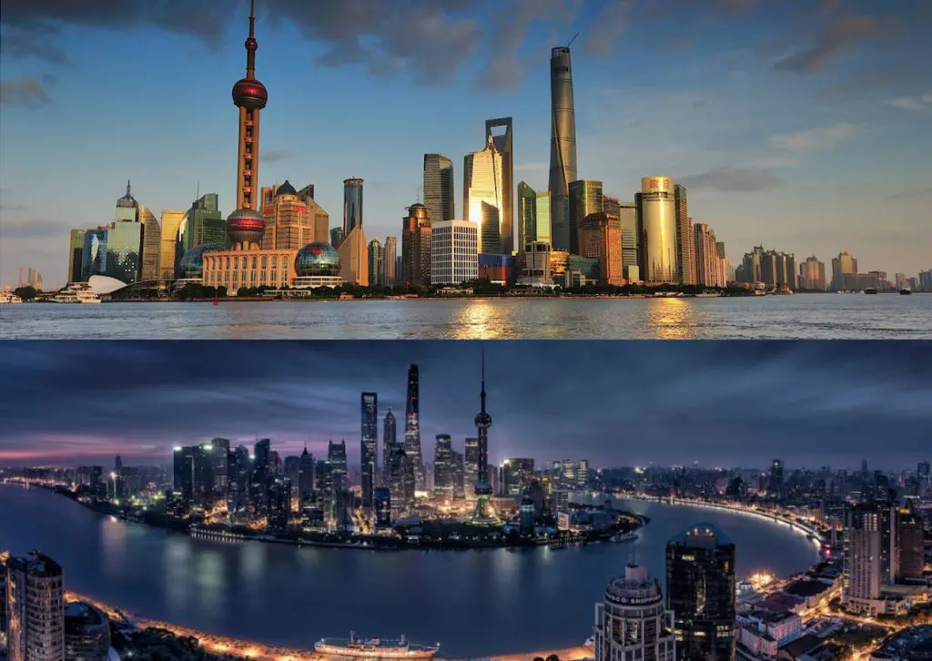 Shanghai skyline in Pudong, one of China’s top modern attractions and iconic city landmarks