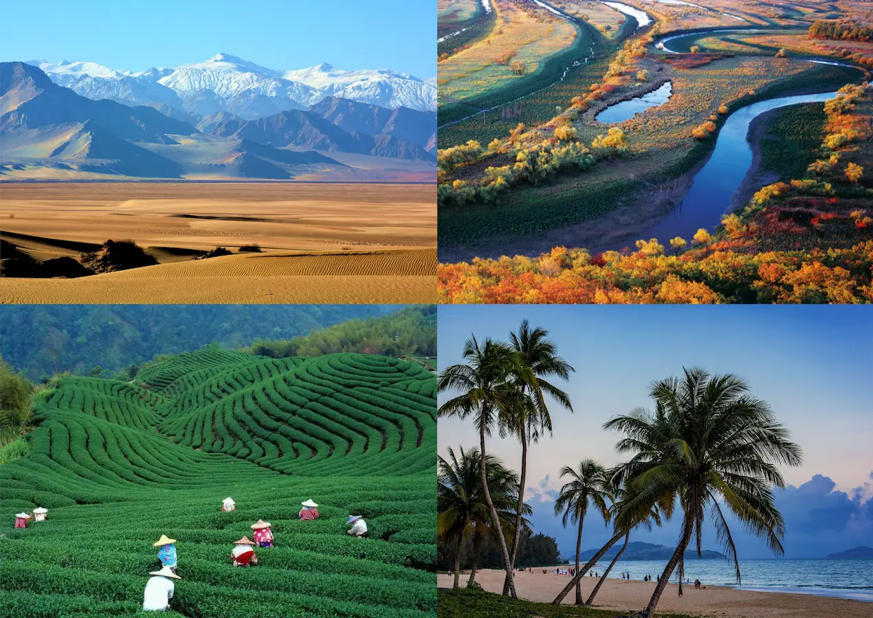 China landform: mountain, river, terrace, beach