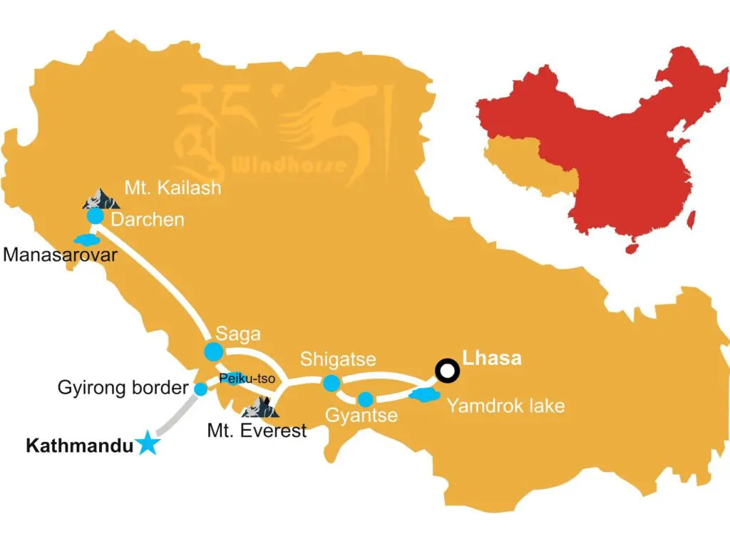 Overland route to Mount Kailash through Tibetan plateau
