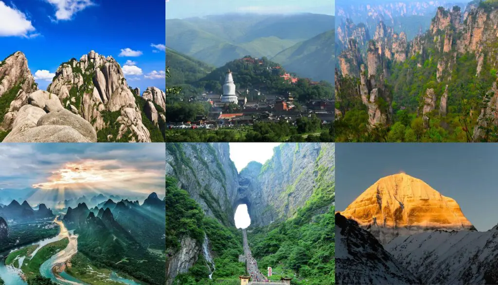 Mountain range landscape in China showing high peaks and rugged terrain that shape the country’s topography