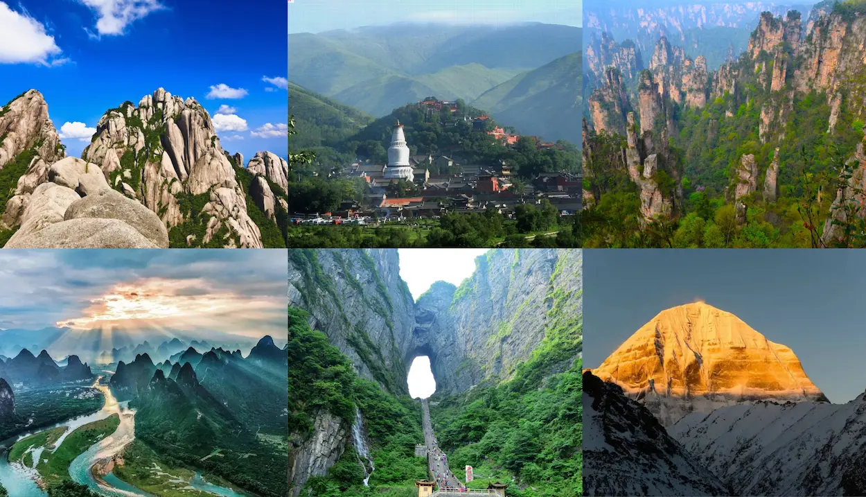 Mountain range landscape in China showing high peaks and rugged terrain that shape the country’s topography