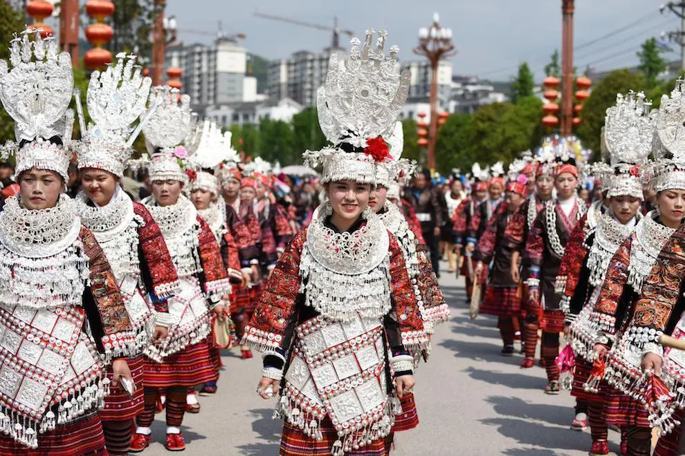 Miao girls procession at Sisters’ Meal festival