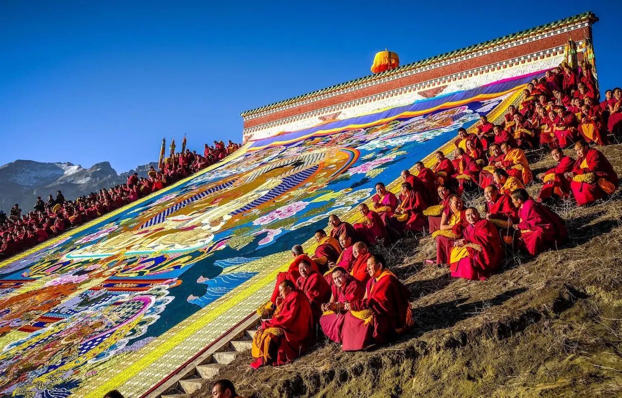 Lamas during Monlam festival at Langmusi Kirti monastery