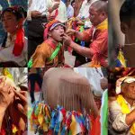 Shaman festival activities: mouth Piercing, back piercing, forehead cutting