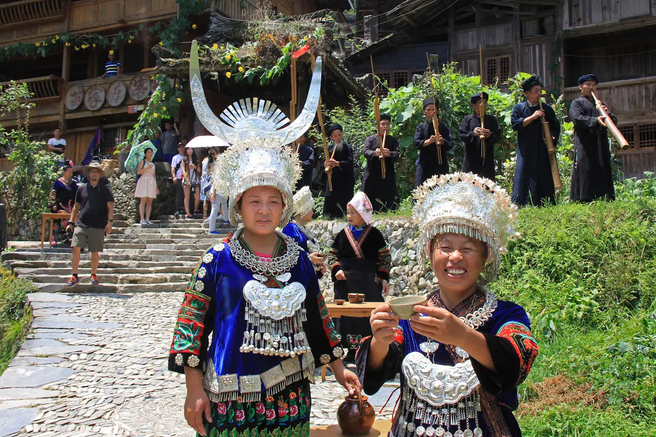 Welcome wine at Upper Langde Miao village