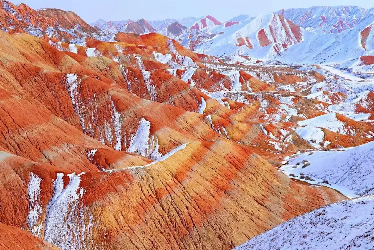 Zhangye rainbow mountain under snow